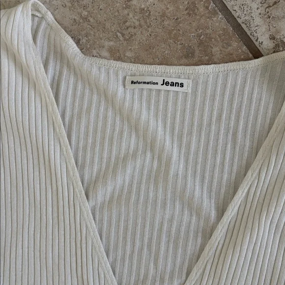 Reformation Petalo Cream Ribbed Wrap Top Sweater M - Picture 2 of 3